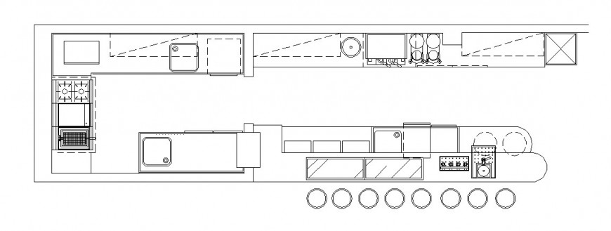 Kitchen of restaurant with bar architecture layout plan cad drawing details dwg file