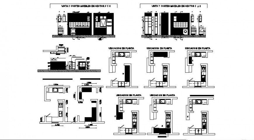 Kitchen plan and elevation of kitchen 2d view layout file in dwg format