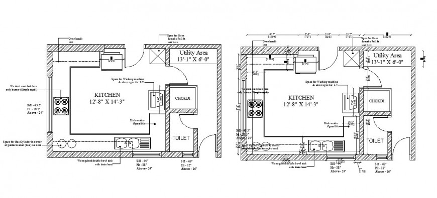 Kitchen section, layout plan, furniture and interior cad drawing details dwg file