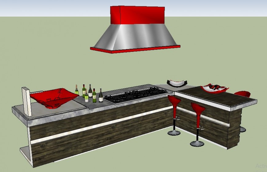 Kitchen with dining area furniture detail 3d model sketch-up file