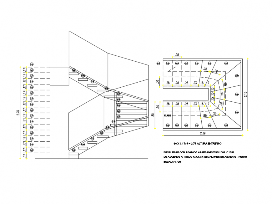 Ladder house staircase sectional cad drawing details dwg file