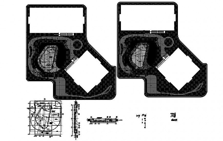 Landscaping details and building plan 2d drawing autocad file