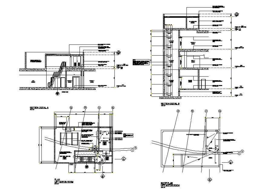 Lift elevator motor room and installation cad drawing details dwg file