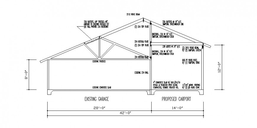 Local garage constructive section cad drawing details dwg file