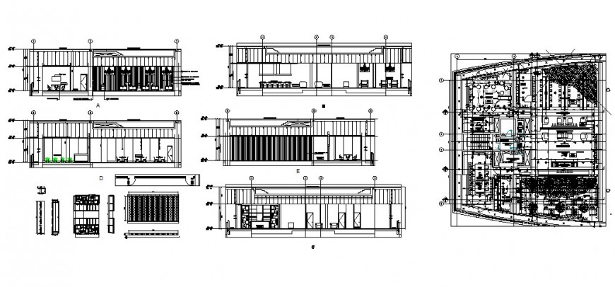 Luxuries club house all sided section and plan cad drawing details dwg file