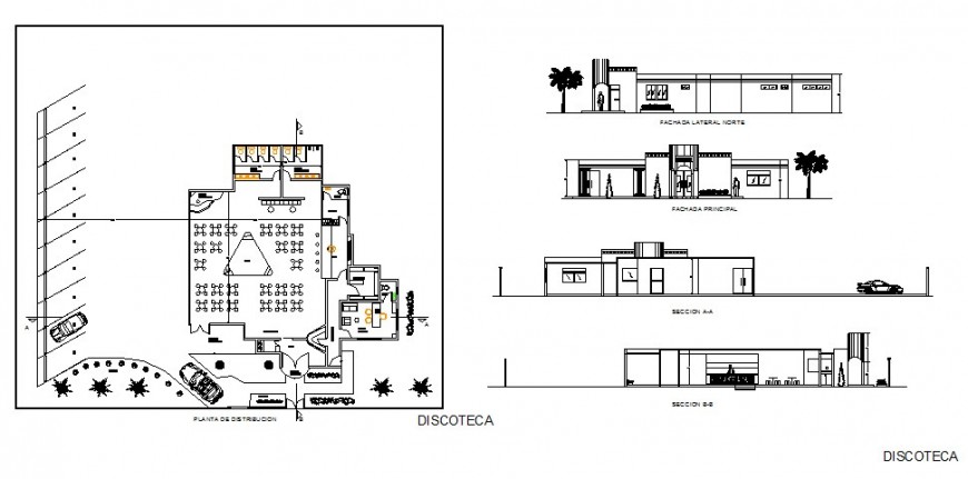 Luxuries town restaurant elevation, section and plan details dwg file