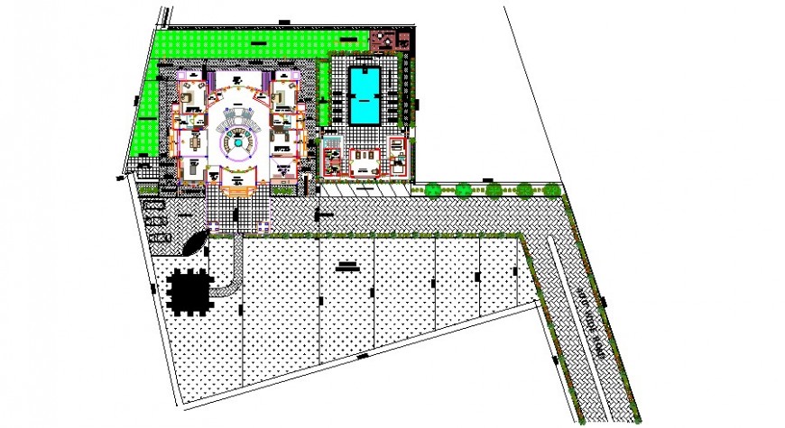 Luxuries villa distribution plan details with garden landscaping details dwg file