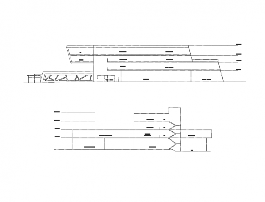 Main and back elevation drawing details of multi-specialist building dwg file