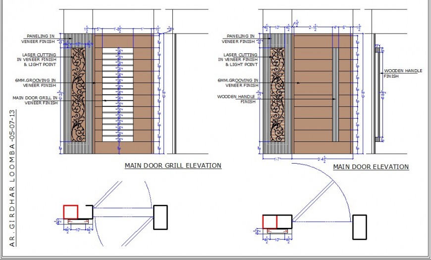 Main door grill elevation and plan 2d view CAD block layout autocad file