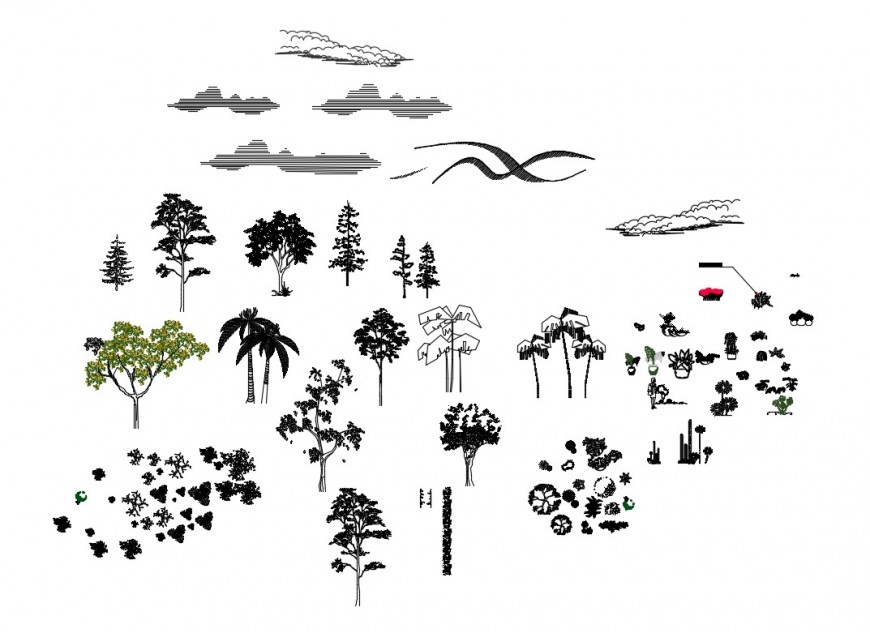 Miscellaneous creative tree and plants block cad drawing details dwg file
