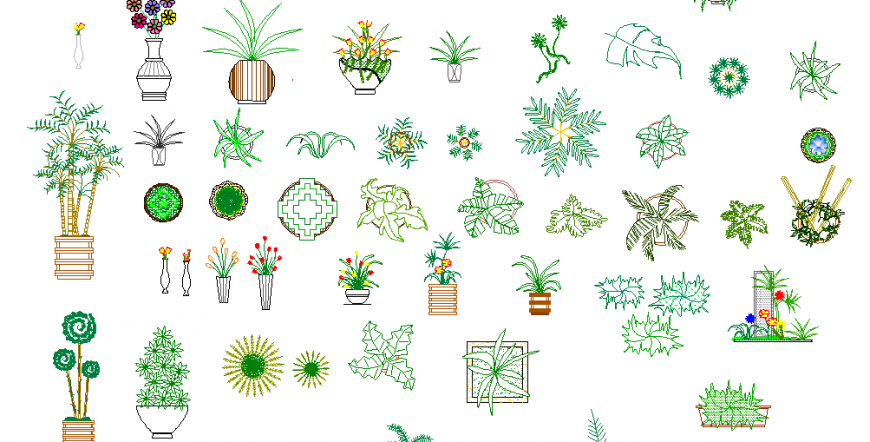 Miscellaneous garden tree plants and planters blocks cad drawing details dwg file