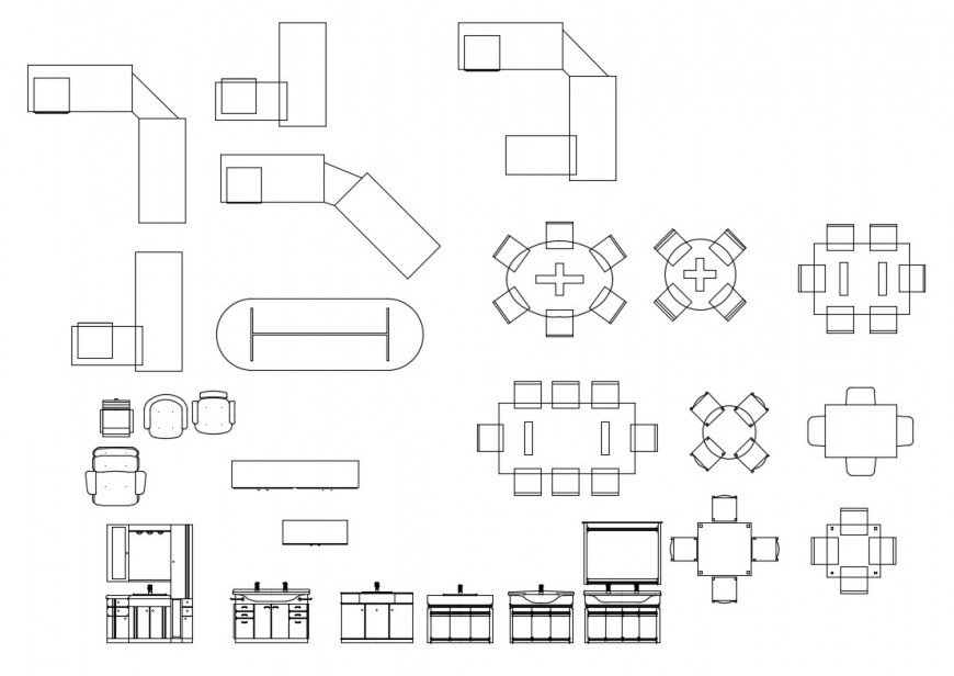 Miscellaneous hotel and restaurant furniture blocks cad drawing details dwg file