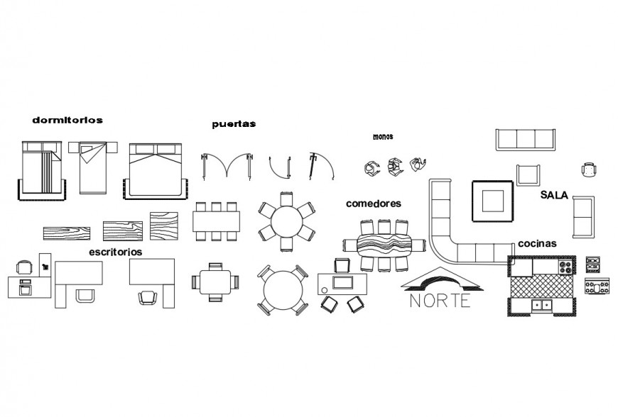 Miscellaneous hotel furniture and hotel kitchen furniture blocks cad drawing details dwg file