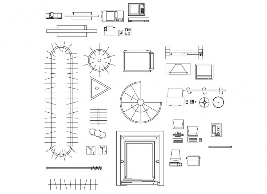 Miscellaneous office furniture like pc, stairs ect blocks cad drawing details dwg file