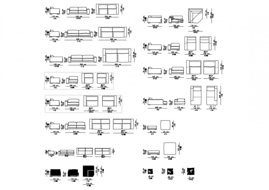 Miscellaneous sofa set elevation blocks cad drawing details dwg file
