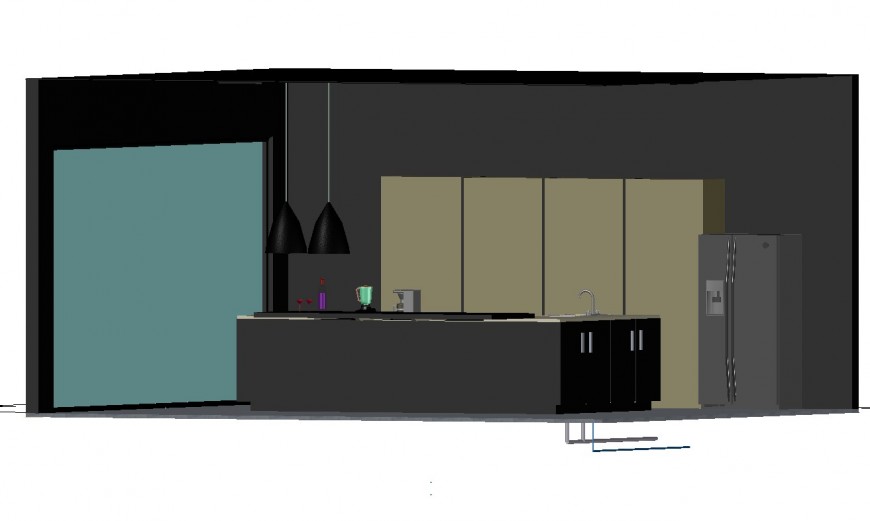 Modern kitchen 3d model drawing details with furniture dwg file