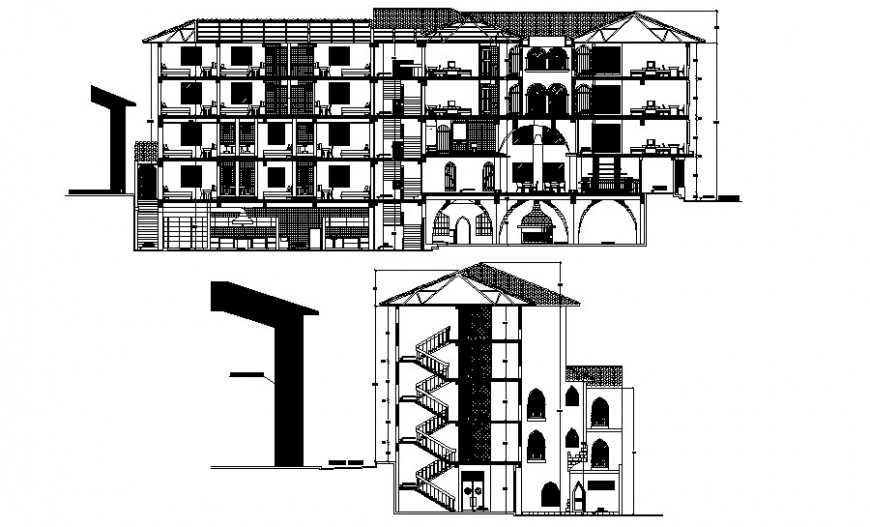 Multi-story residential apartment detail section in autocad