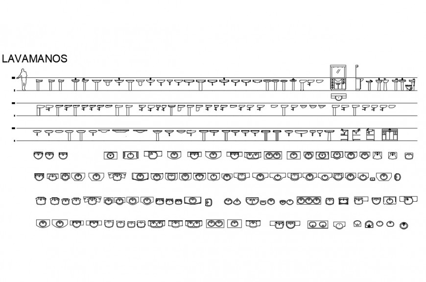 Multiple bathroom basins and sink elevation blocks cad drawing details dwg file