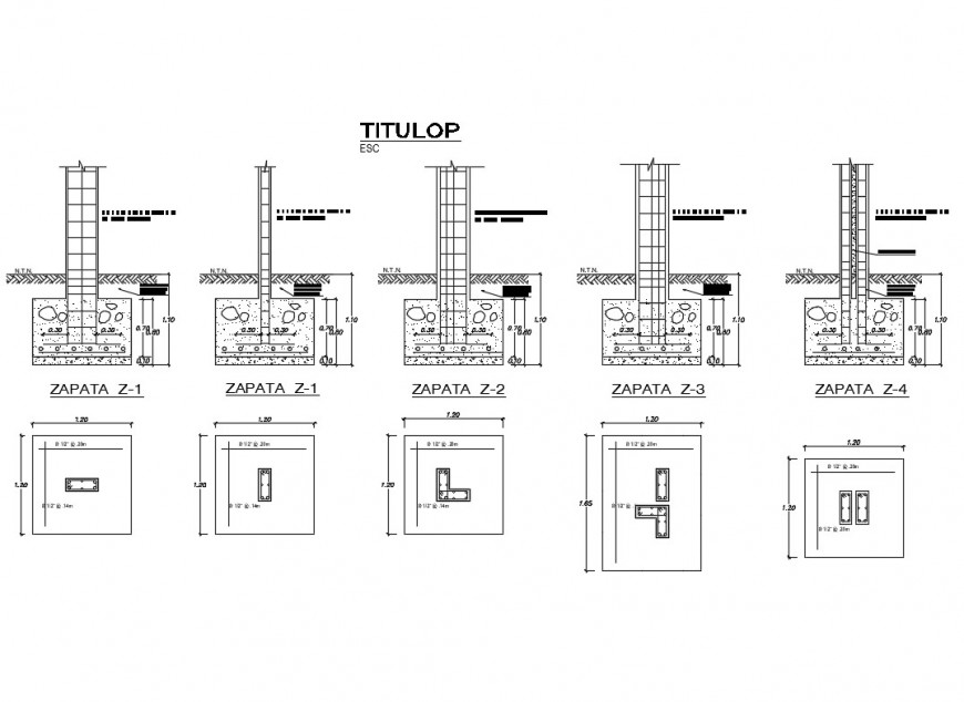 Multiple column sections and constructive structure details dwg file