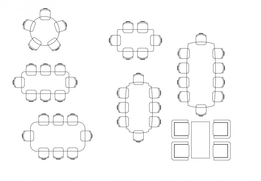 Multiple common dining table 2d elevation blocks cad drawing details dwg file
