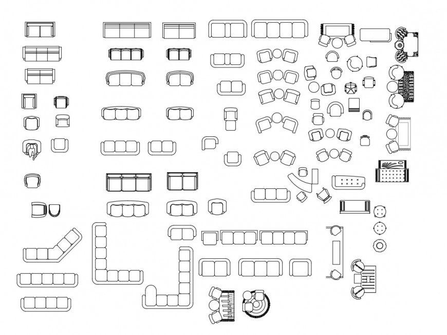 Multiple common sofa sets and chairs elevation blocks cad drawing details dwg file