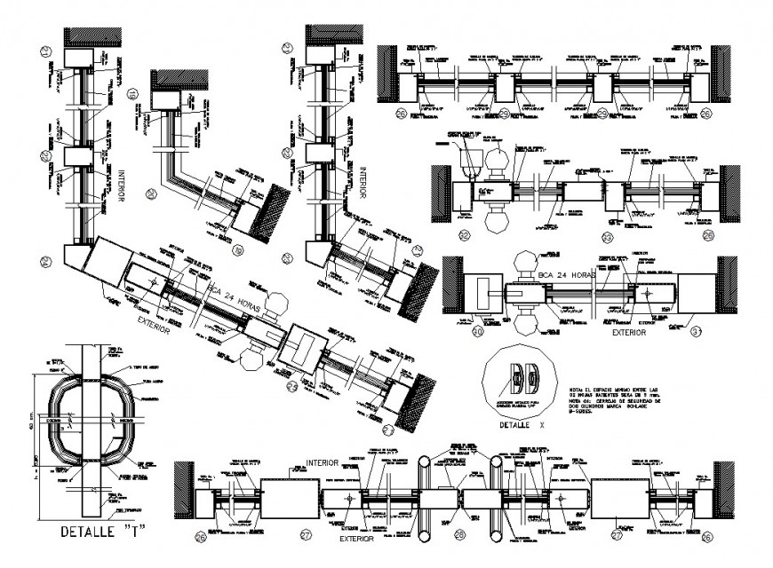 Multiple door couplings and door installation cad drawing details dwg file