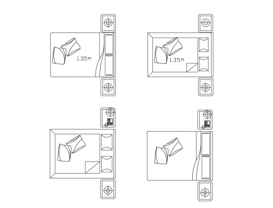 Multiple double bed elevation blocks for hotel room cad drawing details dwg file
