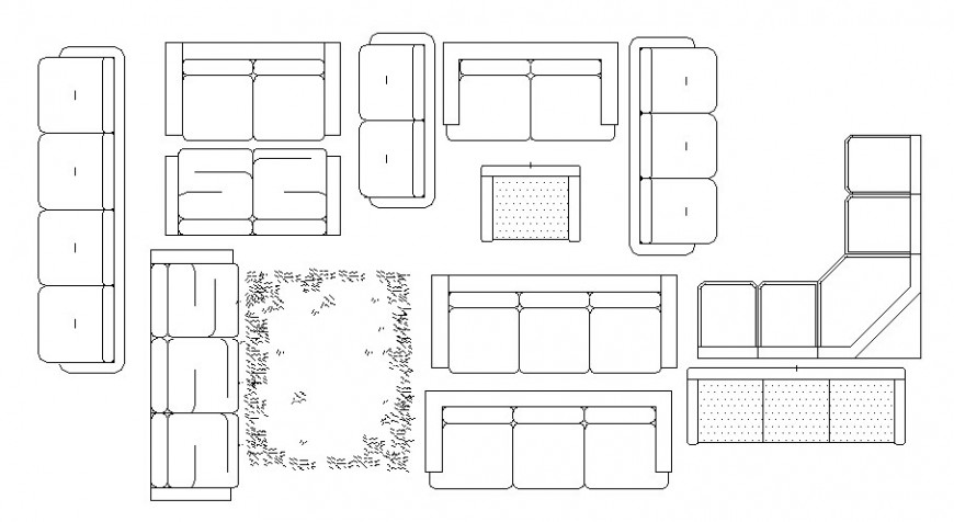 Multiple drawing room sofa set blocks cad drawing details dwg file