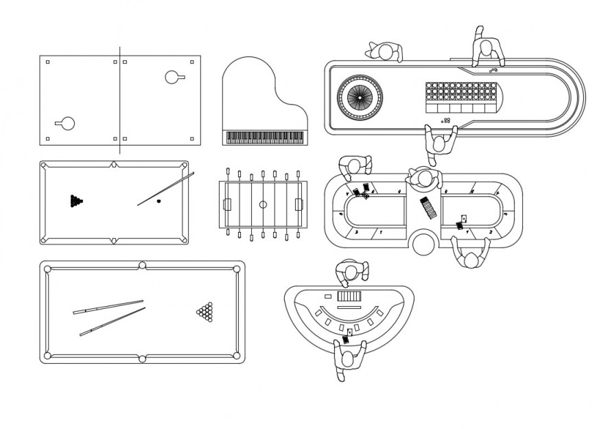 Multiple game table blocks elevation cad drawing details dwg file