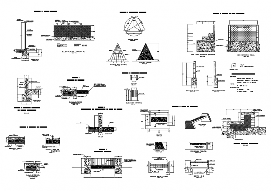 Multiple park equipment constructive structure details dwg file