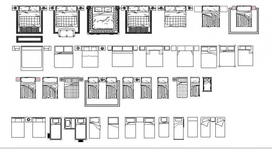Multiple single bed and double bed blocks for hotel cad drawing dwg file