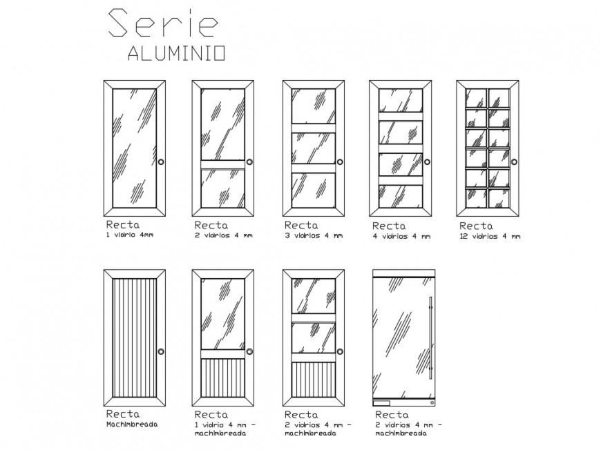 Multiple single door elevation blocks cad drawing details dwg file