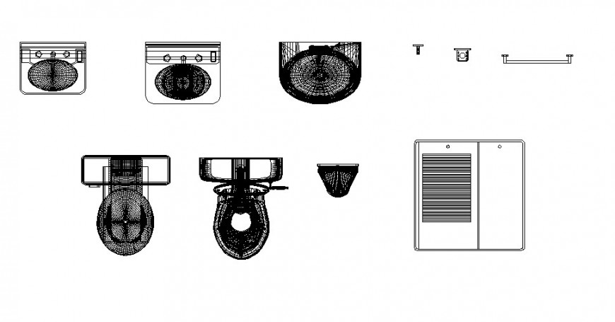 Multiple sinks and bathroom equipment blocks cad drawing details dwg file