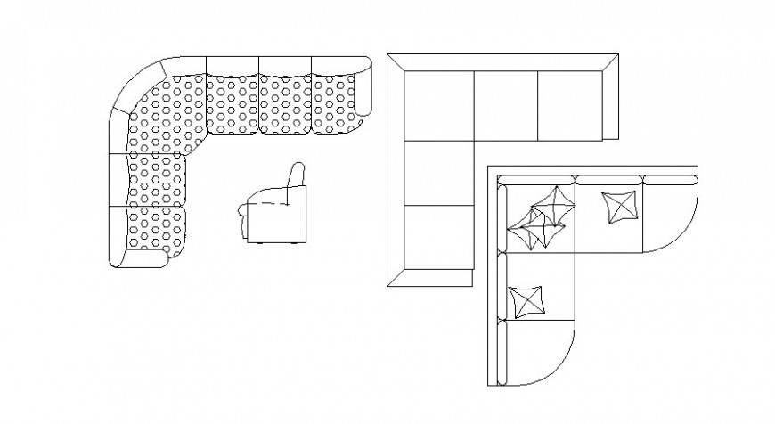 Multiple v shape sofa set blocks cad drawing details dwg file