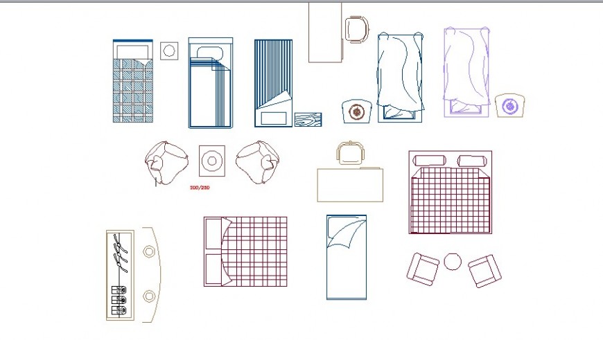 Multiple wooden single and double bed blocks cad drawing details dwg file