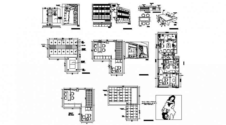Office building plan and furniture layout and car pantry details dwg file