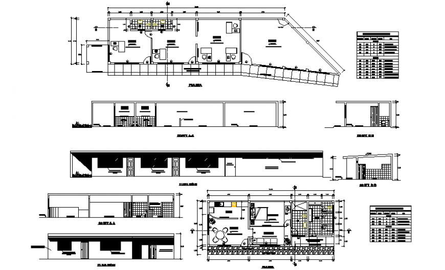 Office building with resident elevation, section, plan and auto-cad details dwg file