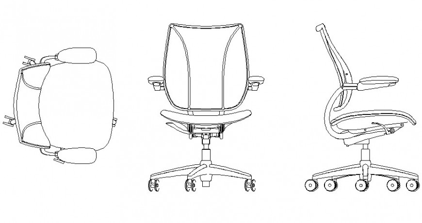 Office chair detail elevation 2d view layout file in dwg format
