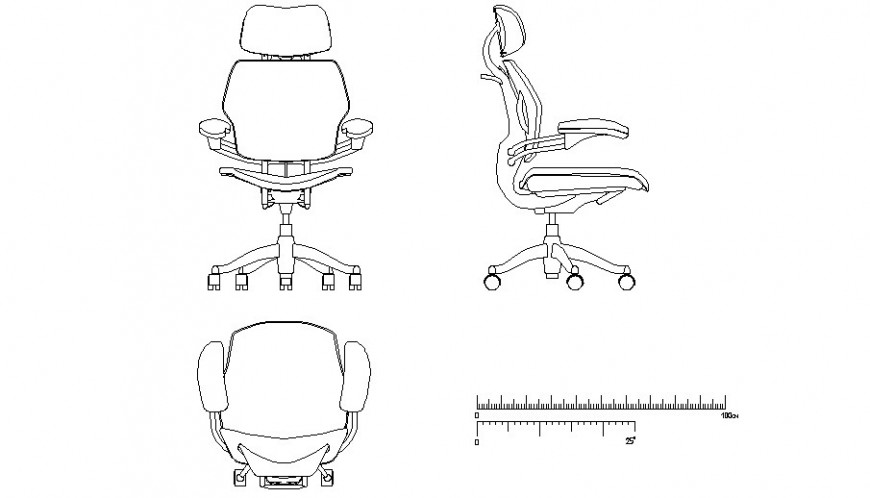 Office movable chair detail elevation 2d view layout autocad file