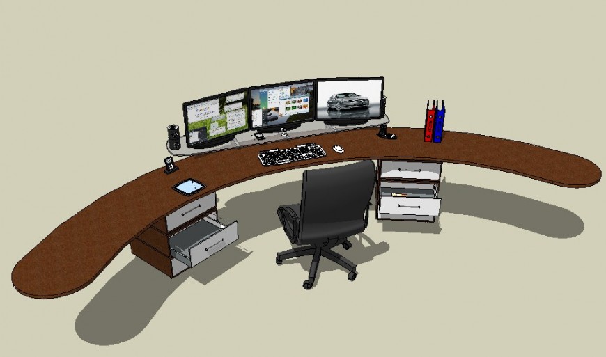 Office Working table 3d model detail elevation layout sketch-up file