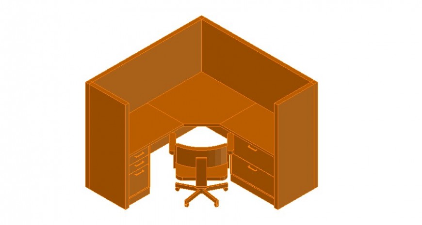 Office workstation detail table 3d model in dwg AutoCAD file.