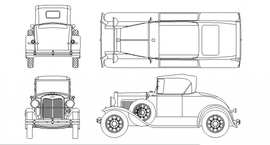 Old-age Car detail elevation 2d view vehicle block Autocad file