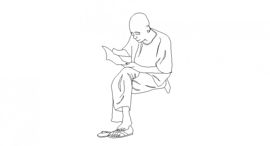 Old man reading newspaper block cad drawing details dwg file