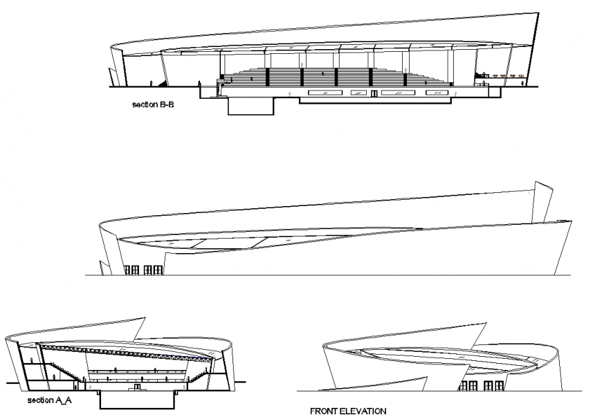 Olympic pool design elevation and section detail dwg file