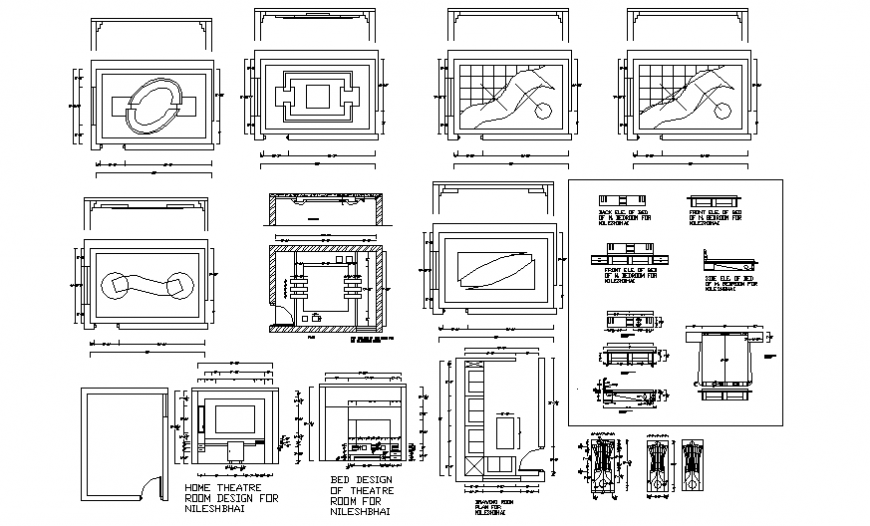 One family house ceiling and furniture details dwg file