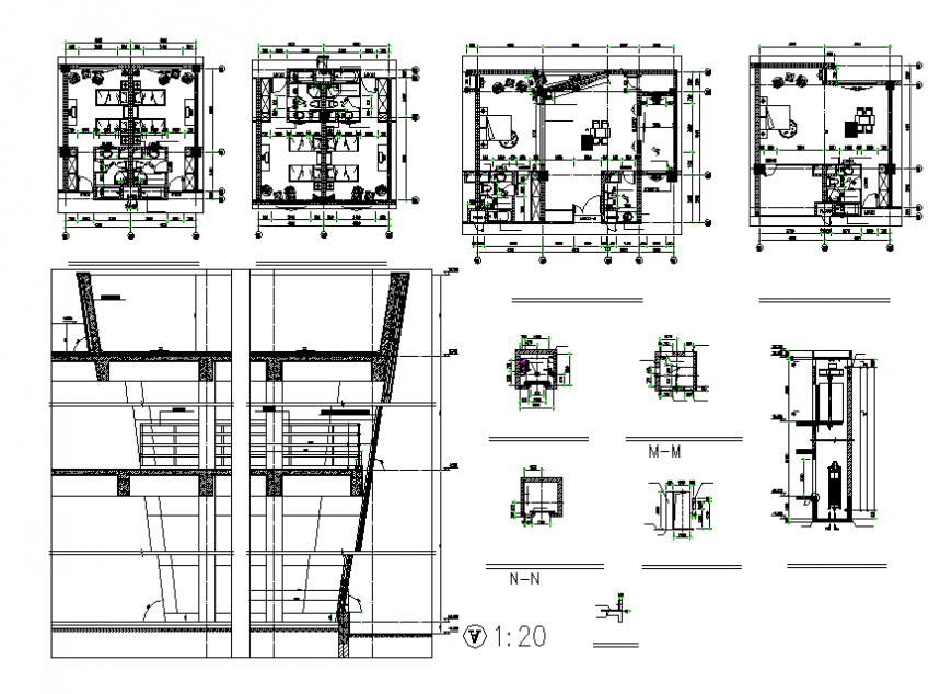 One family house constructive section and plan details dwg file