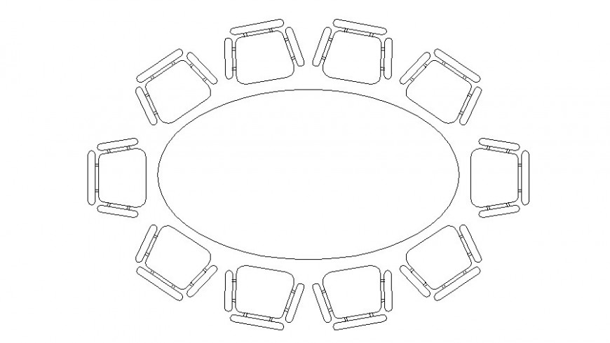 Oval shape table CAD office furniture blocks layout 2d view dwg file