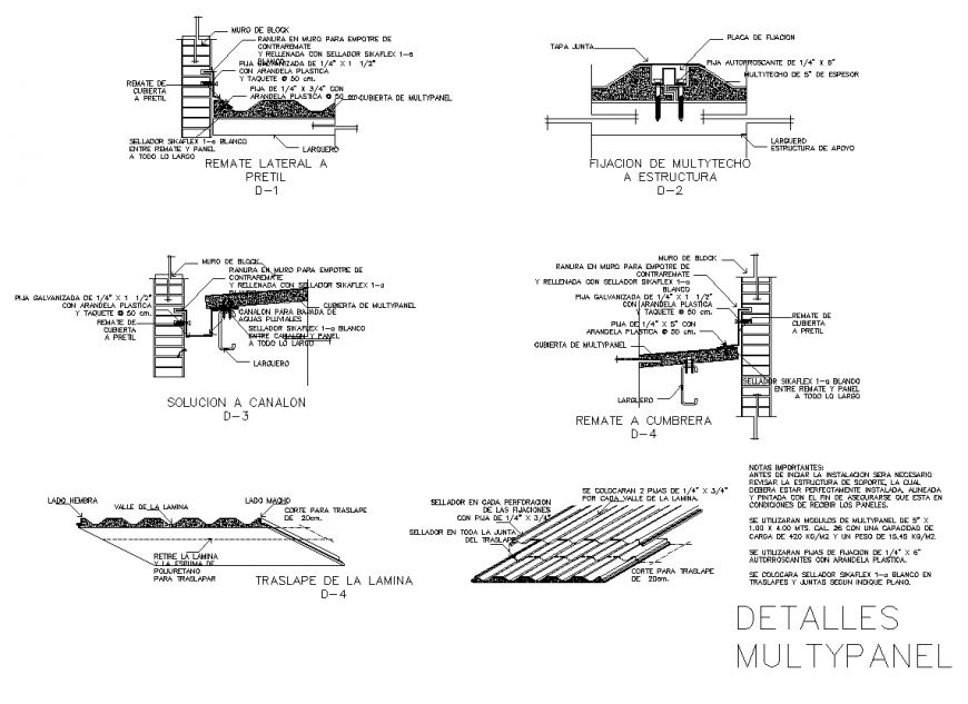 Panel structure detail sectional layout dwg file