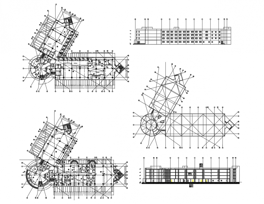 Plan, elevation and sectional building 2d view layout autocad file