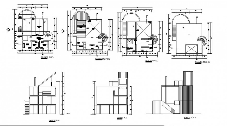 Plan, elevation and sectional detail of apartment 2d view autocad file